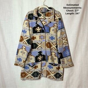 Denim & Co 2X Southwest Aztec Fleece Button Jacket Coat Tunic Length Pockets Y2K